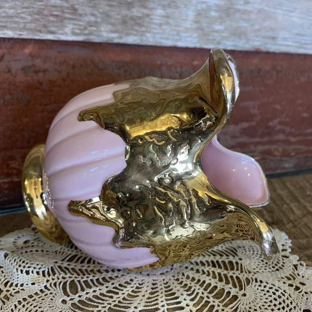 Hollywood Regency Vase MCM Dripping 22K Gold Pink Made in USA stamped  READ - Picture 8 of 12